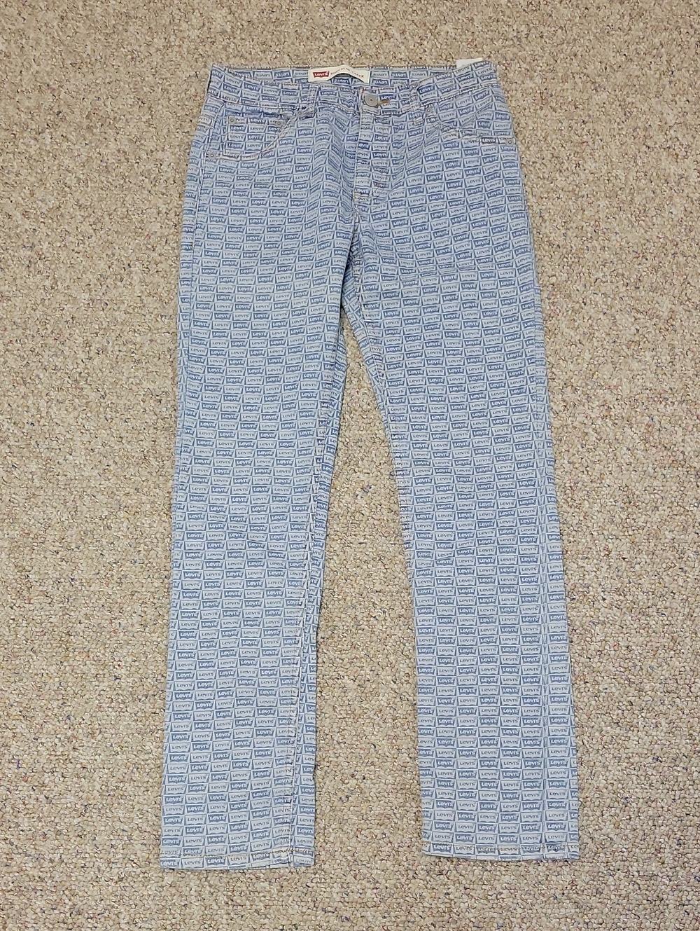 Levi's 512 Light Blue Allover Logo Slim Taper Jeans 16 School Denim Casual